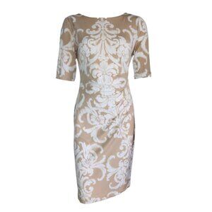 CONNECTED APPAREL Tan White Short Sleeve Pullover Dress Womens Size‎ 6